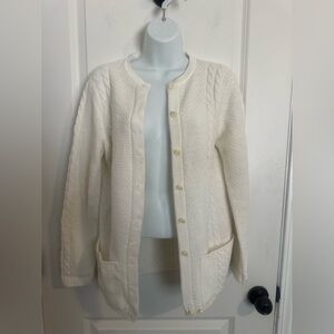 Vtg British Vogue Wintuk Cable Knit Cardigan flaw shown in pic fisherman